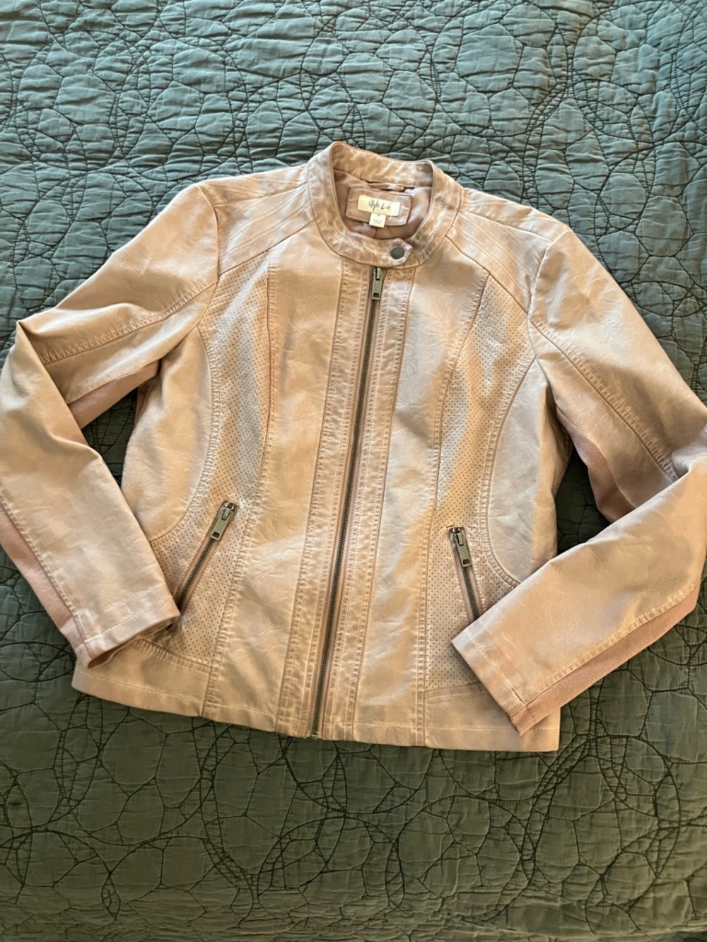 Style & Co. Women's Light Blush Pink Faux Leather Moto Jacket